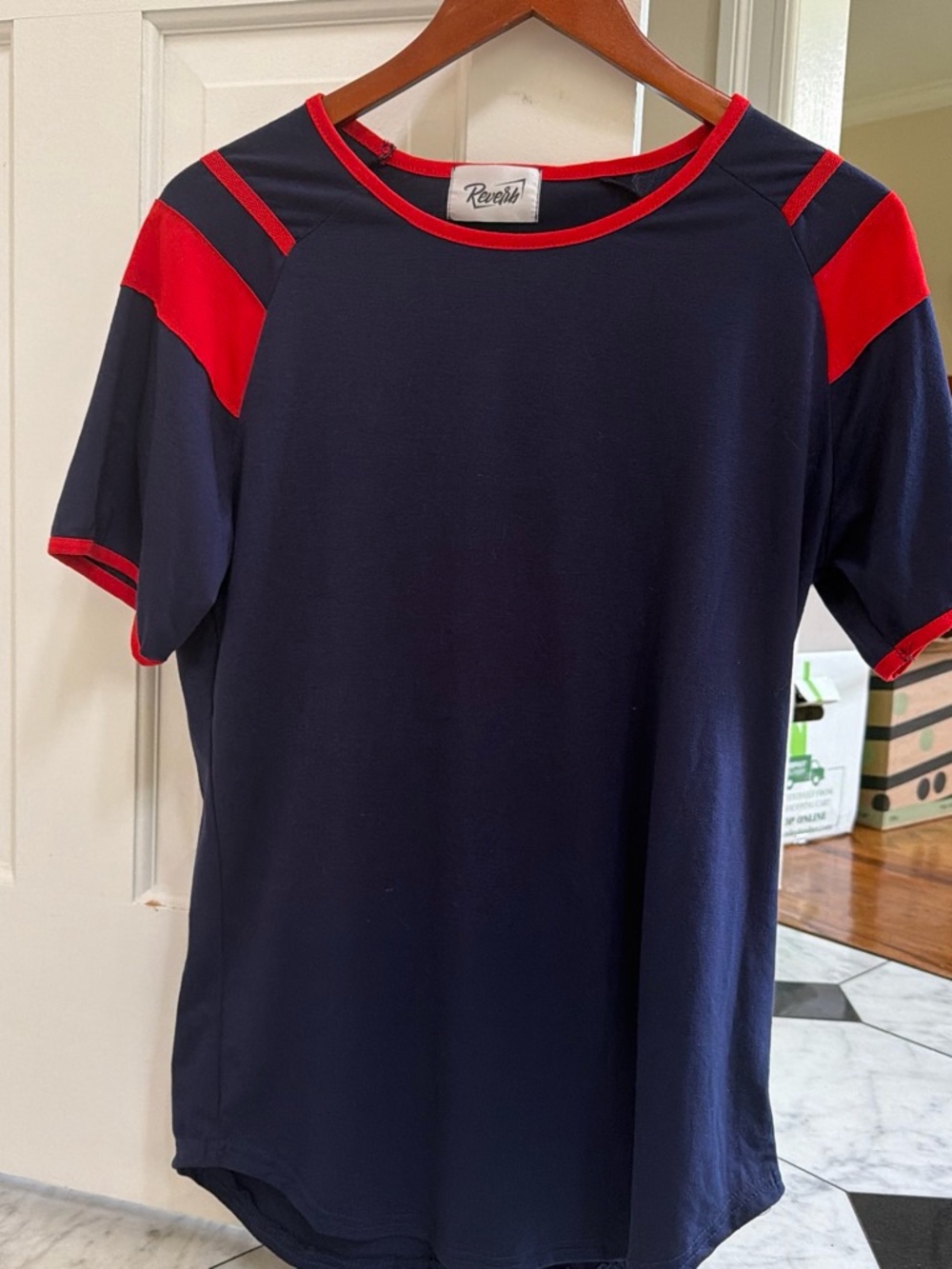 Vintage 70s Reverb Navy & Red Ringer Tee - Picture 1 of 4